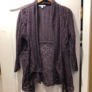 CAbi style 719 eggplant open cardigan crochet sweater size large